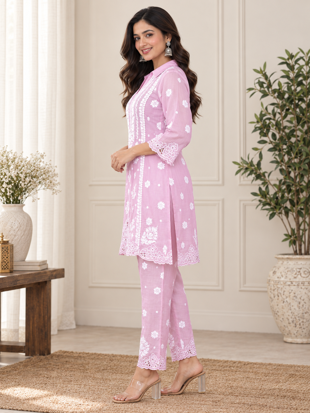 Muslin Chikankari Cutwork Co-ord Set