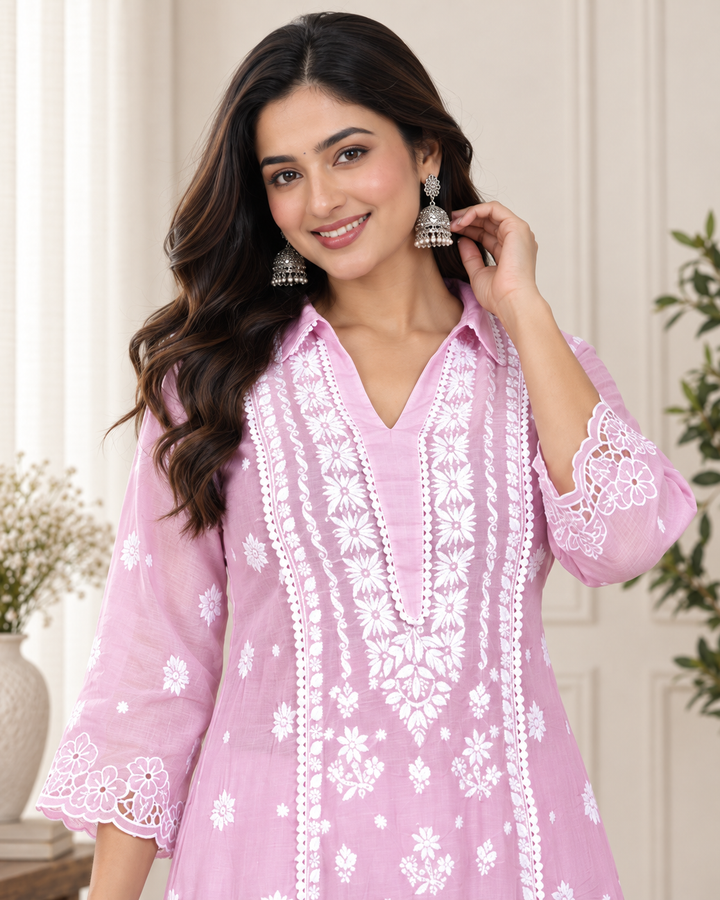 Muslin Chikankari Cutwork Co-ord Set