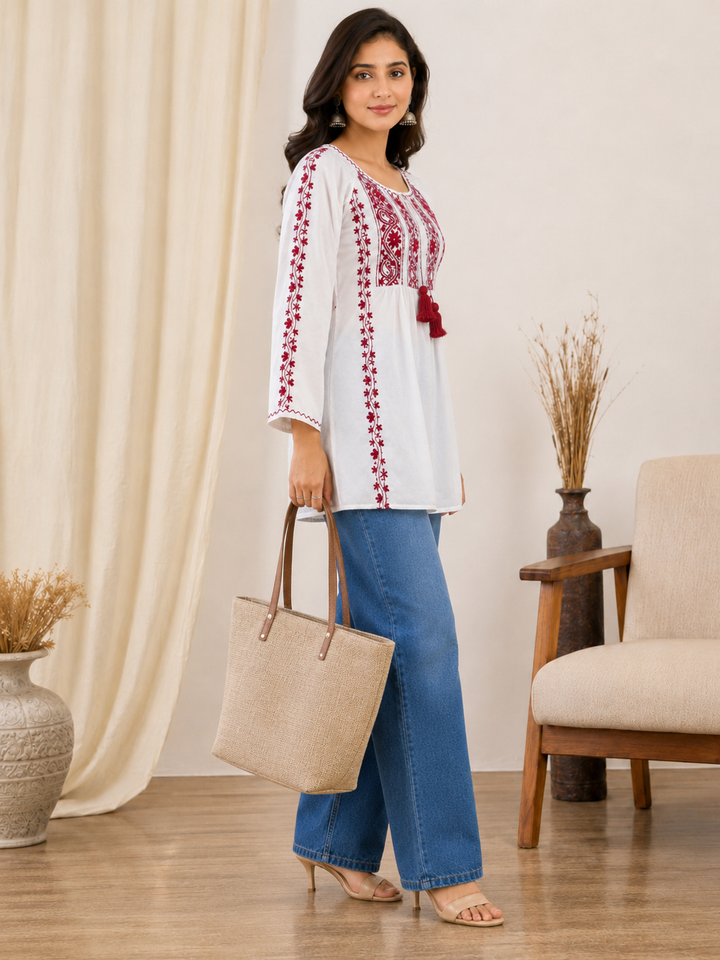 Shumaira Cotton Chikankari Short Top