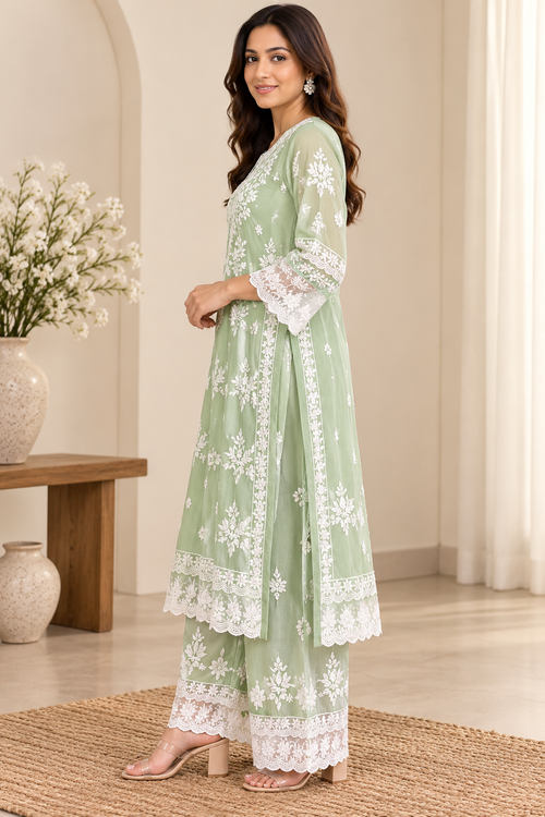 Alisha Muslin Lace Chikankari Dress
