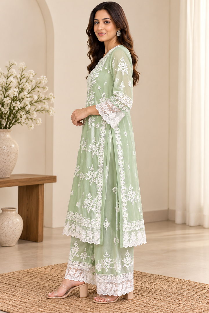 Alisha Muslin Lace Chikankari Dress