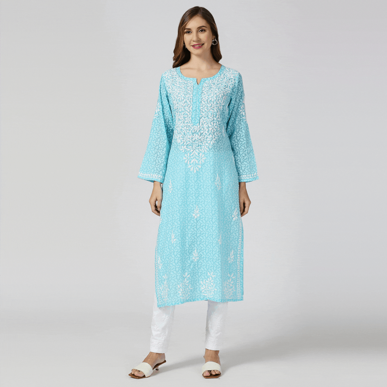 Aaina Brasso Chikankari Long Kurti