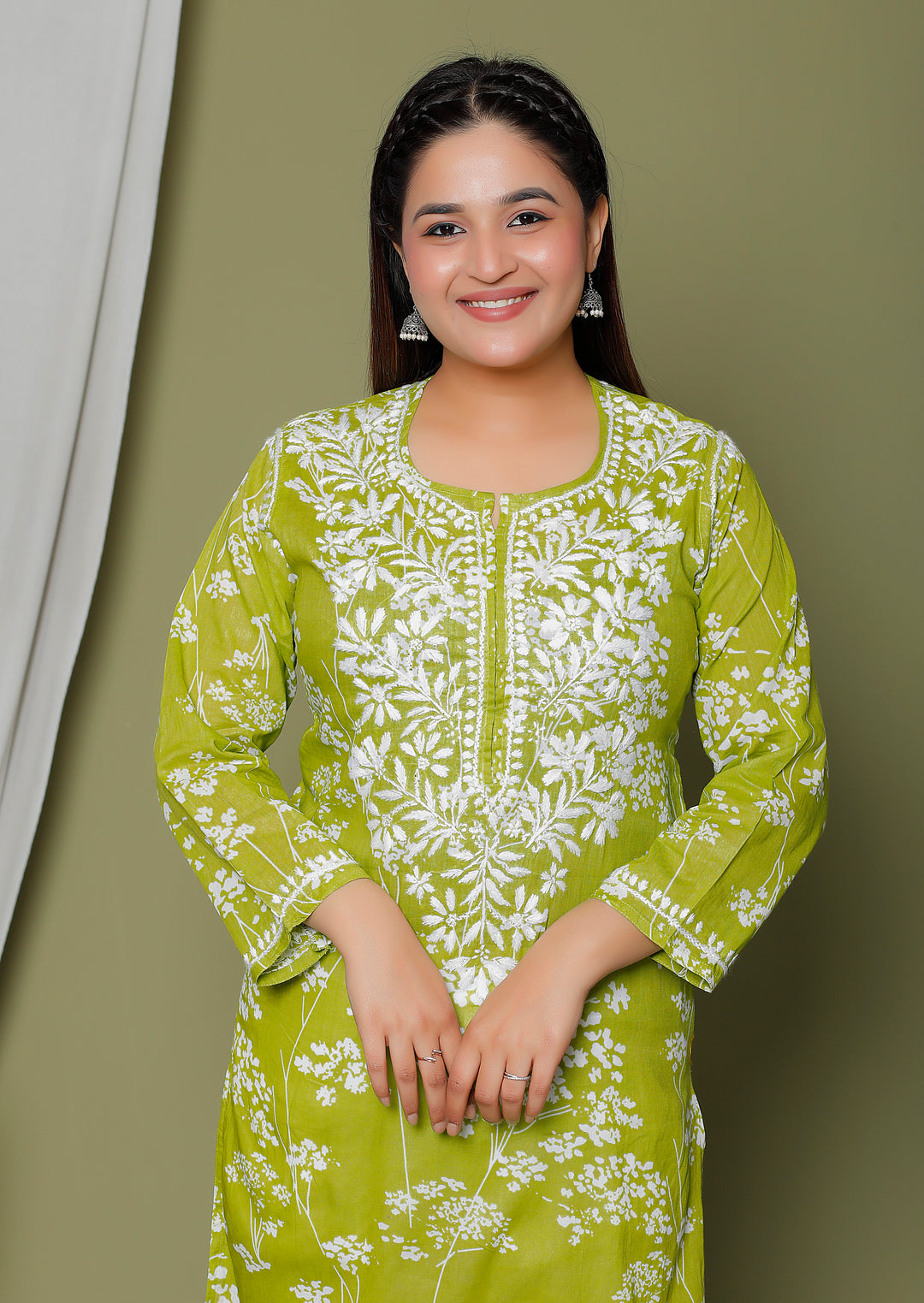 GULNAR MUL COTTON CHIKANKARI LONG KURTI