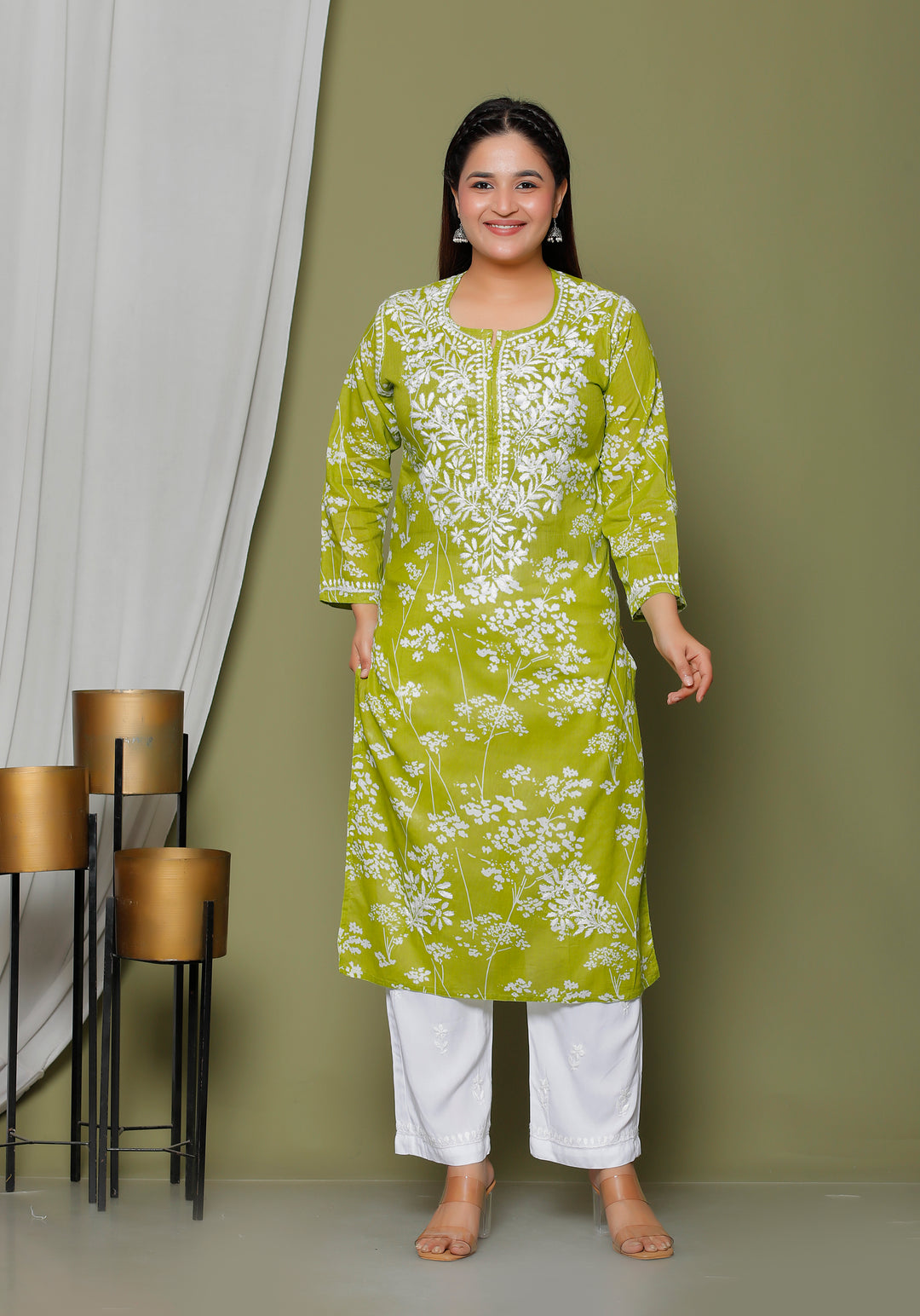 GULNAR MUL COTTON CHIKANKARI LONG KURTI