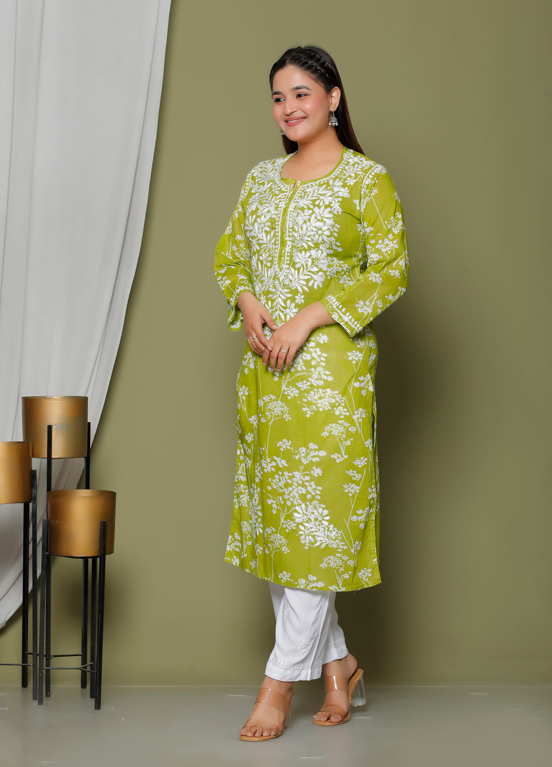 GULNAR MUL COTTON CHIKANKARI LONG KURTI