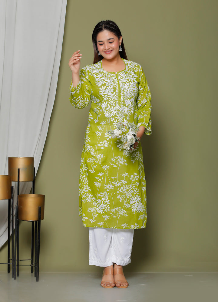 GULNAR MUL COTTON CHIKANKARI LONG KURTI