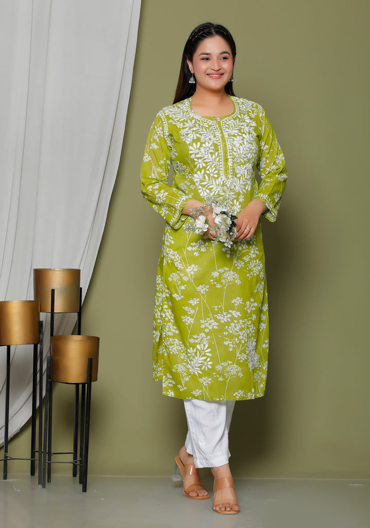 GULNAR MUL COTTON CHIKANKARI LONG KURTI