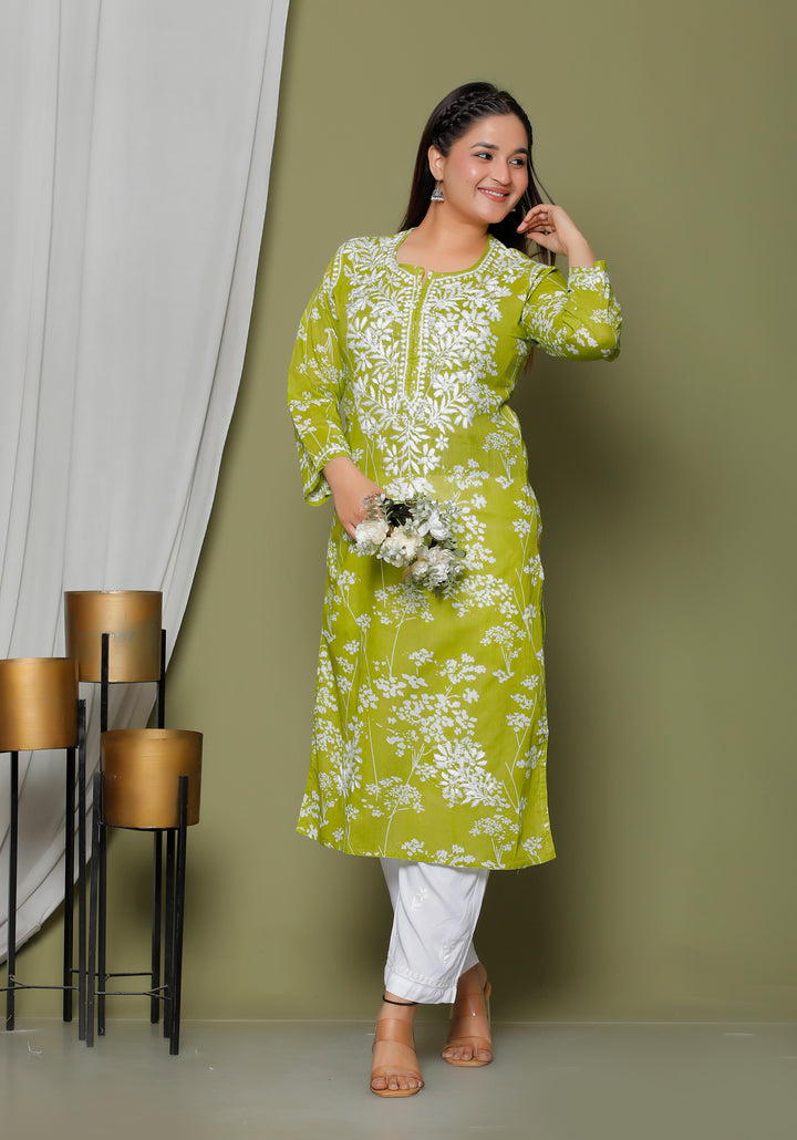 GULNAR MUL COTTON CHIKANKARI LONG KURTI