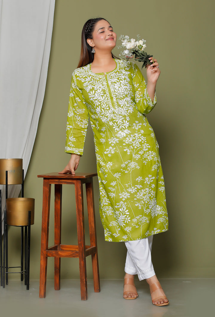 GULNAR MUL COTTON CHIKANKARI LONG KURTI