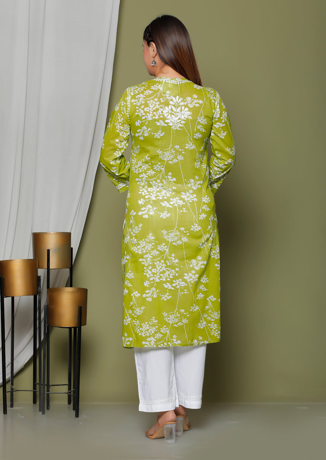GULNAR MUL COTTON CHIKANKARI LONG KURTI