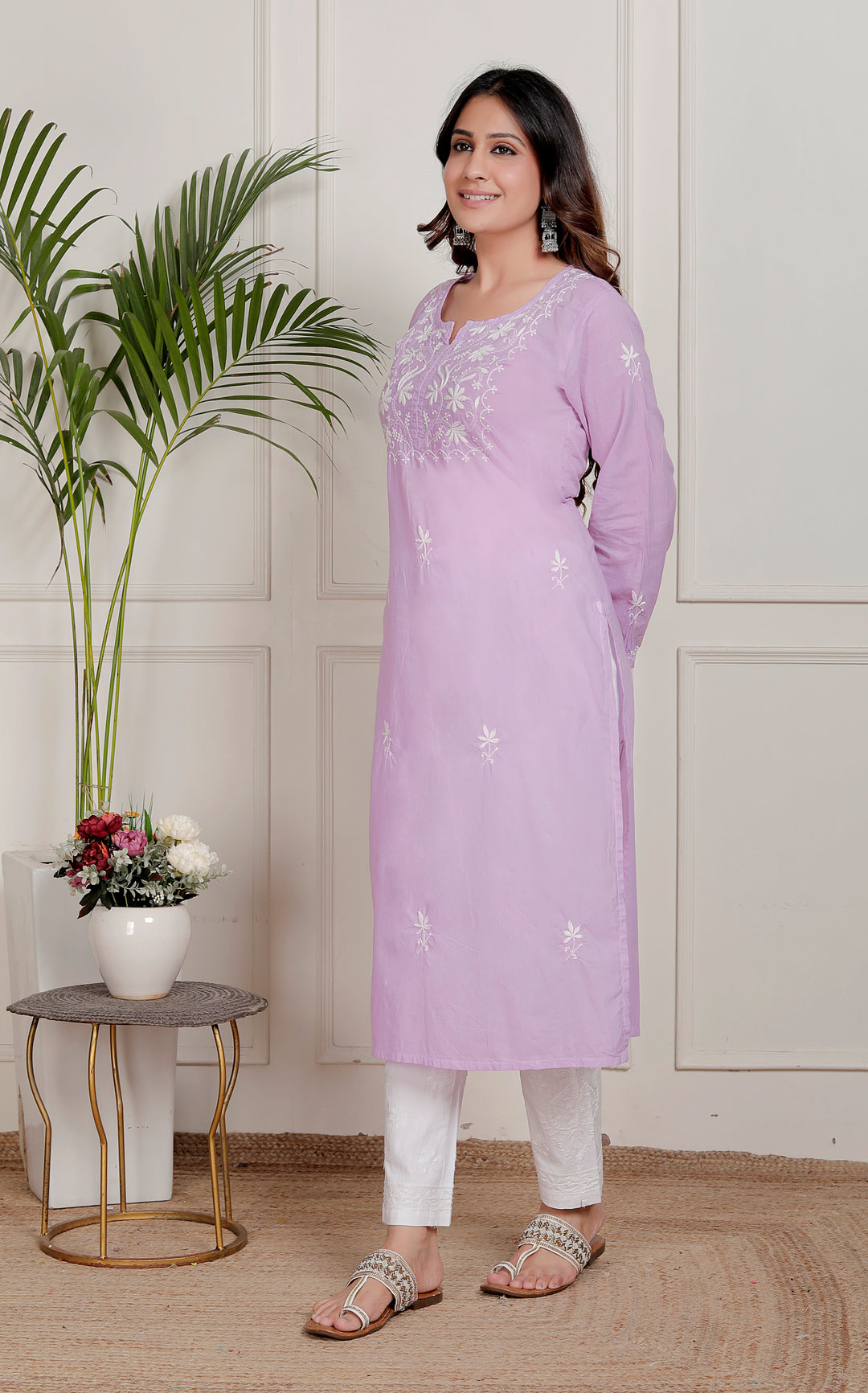 Shaheen Cotton Chikankari Long Kurti