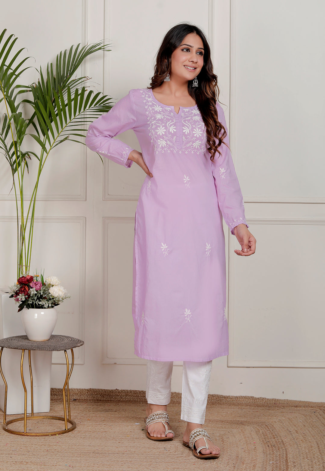 Shaheen Cotton Chikankari Long Kurti