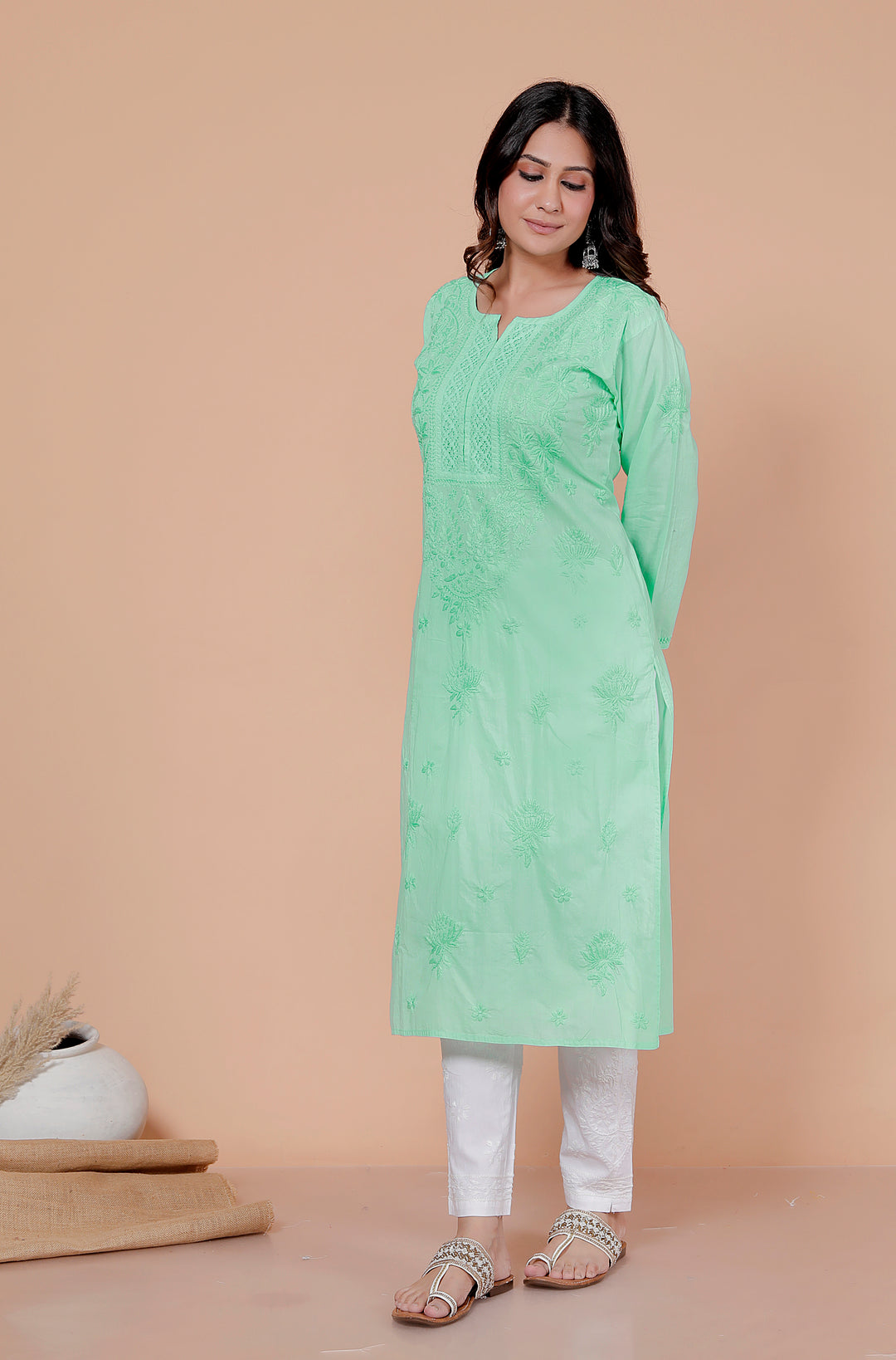 SHALEEN Cotton Chikankari Long Kurti
