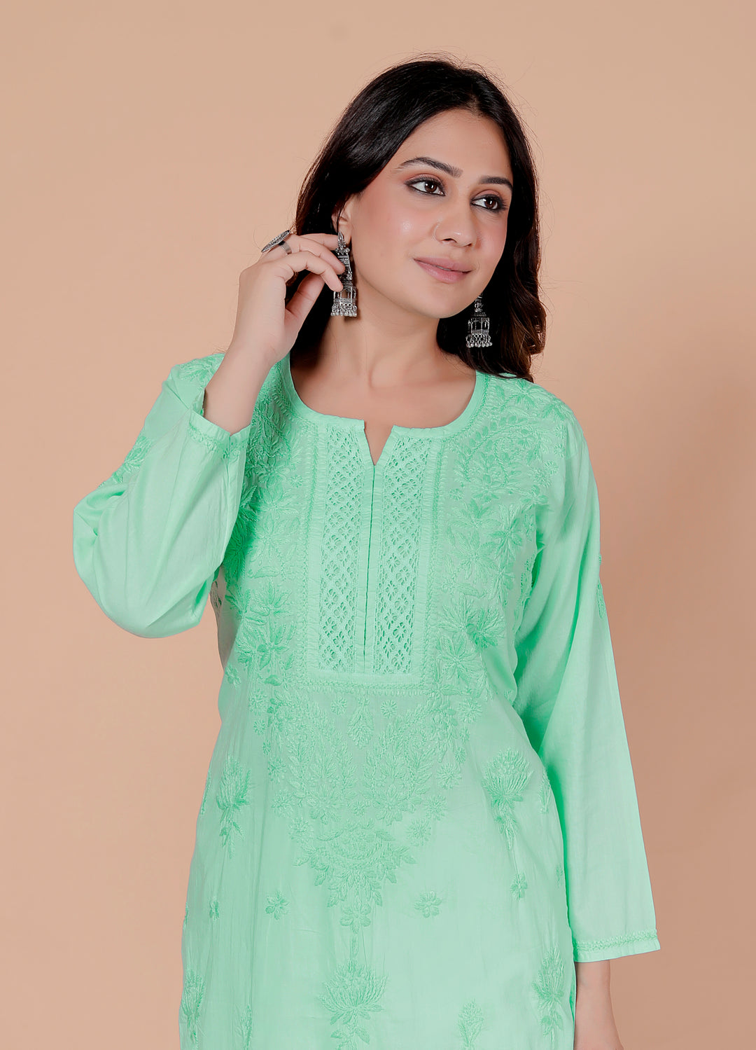 SHALEEN Cotton Chikankari Long Kurti