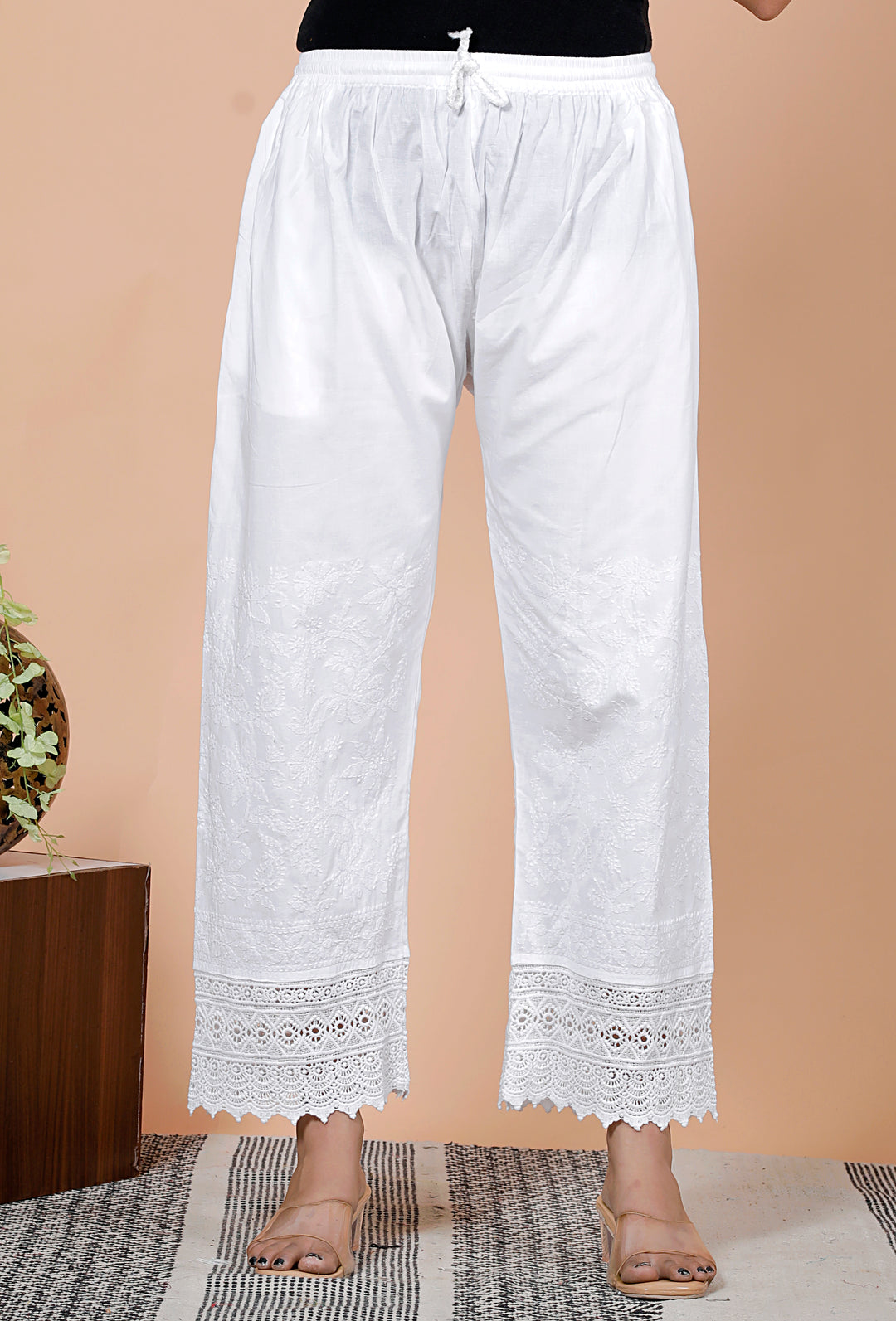 WAJIHA Cotton Chikankari Trousers