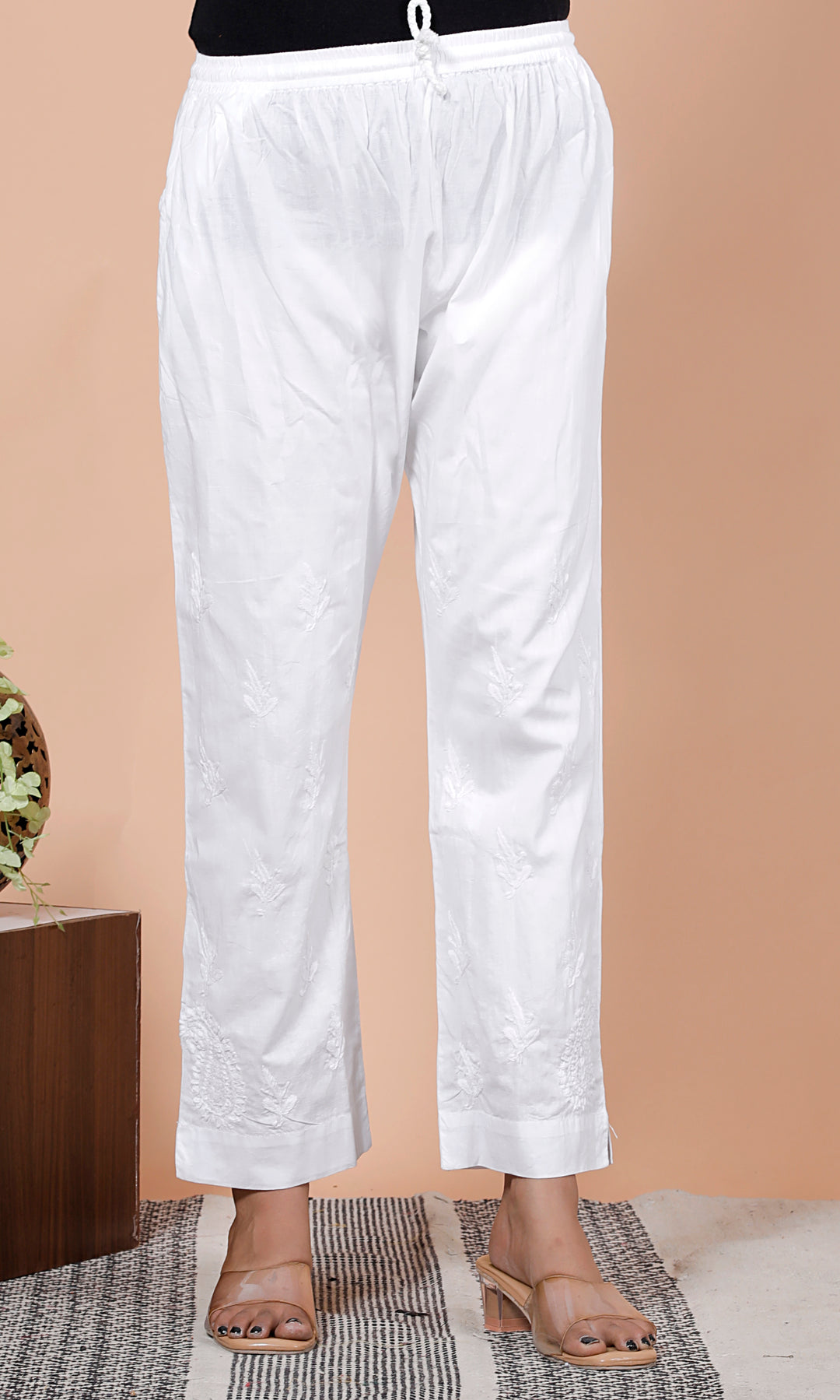 ADARA Cotton Chikankari Trousers