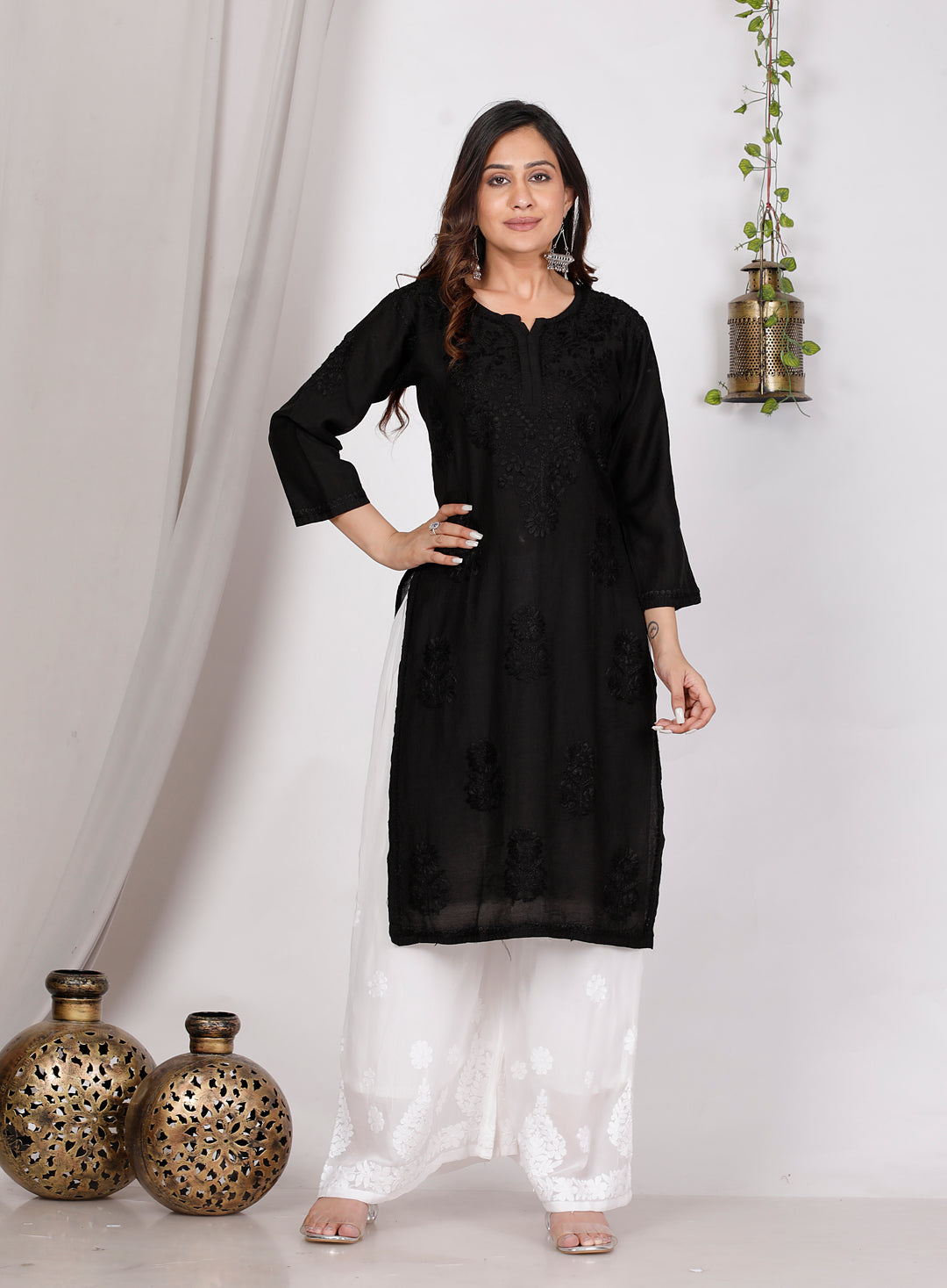 SUHANA CHANDERI CHIKANKARI LONG KURTI