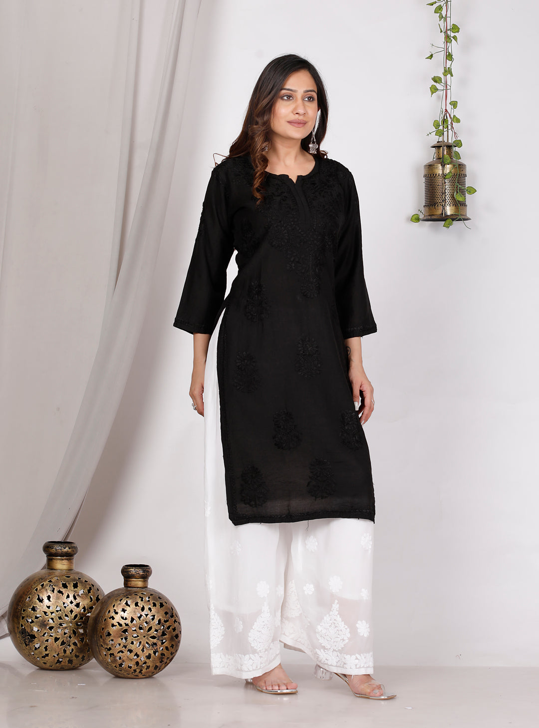 SUHANA CHANDERI CHIKANKARI LONG KURTI
