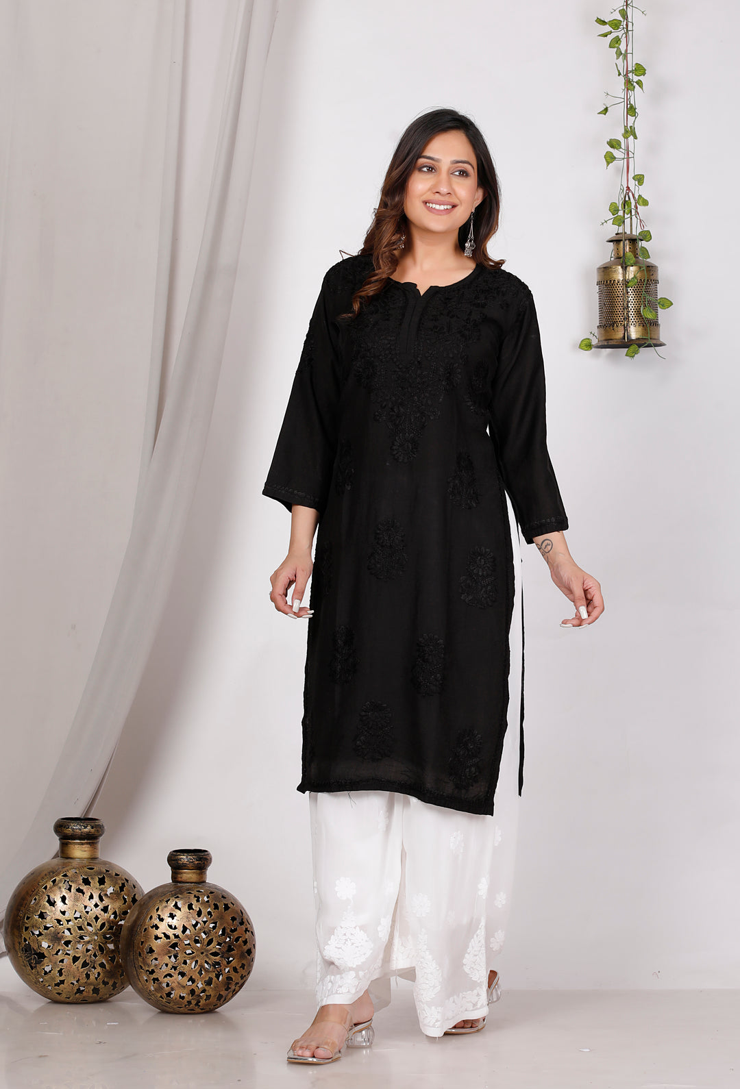 SUHANA CHANDERI CHIKANKARI LONG KURTI
