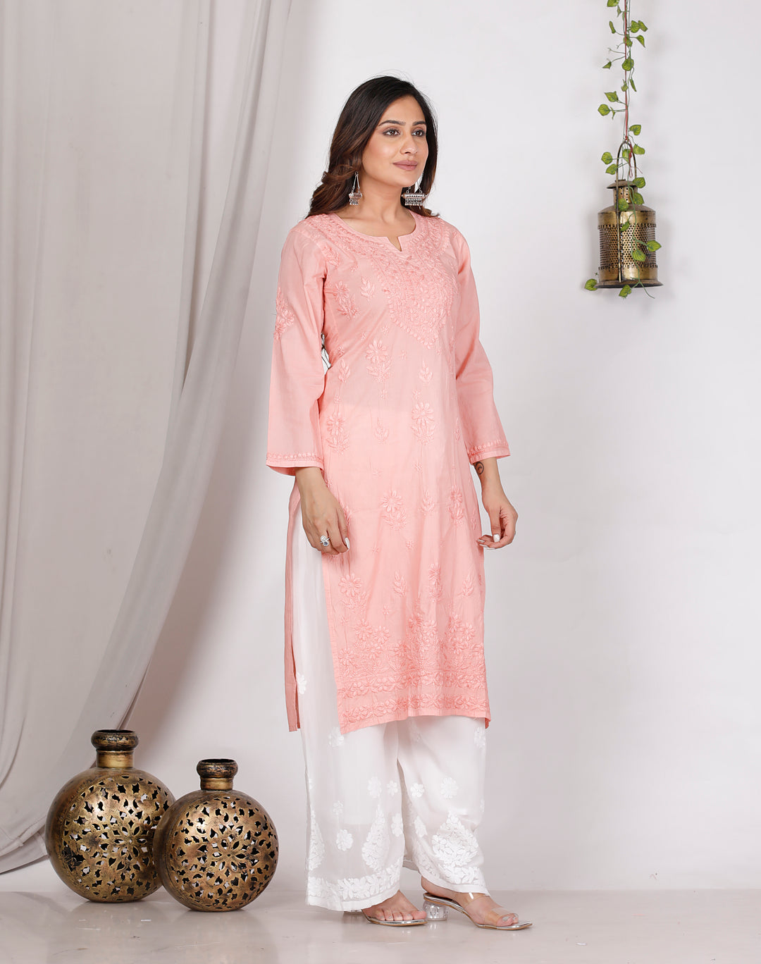 RAHA COTTON CHIKANKARI LONG KURTI
