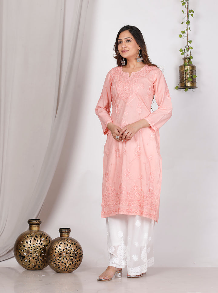 RAHA COTTON CHIKANKARI LONG KURTI