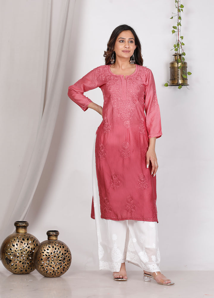 SUHANA CHANDERI CHIKANKARI LONG KURTI