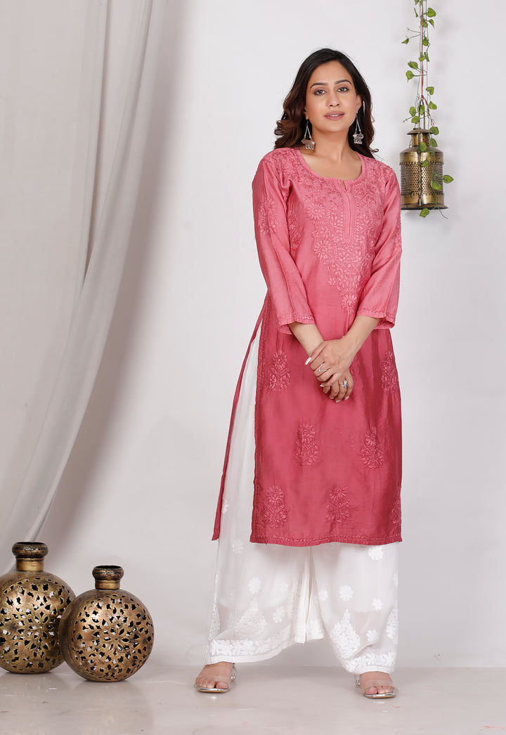 SUHANA CHANDERI CHIKANKARI LONG KURTI