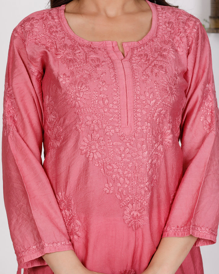 SUHANA CHANDERI CHIKANKARI LONG KURTI
