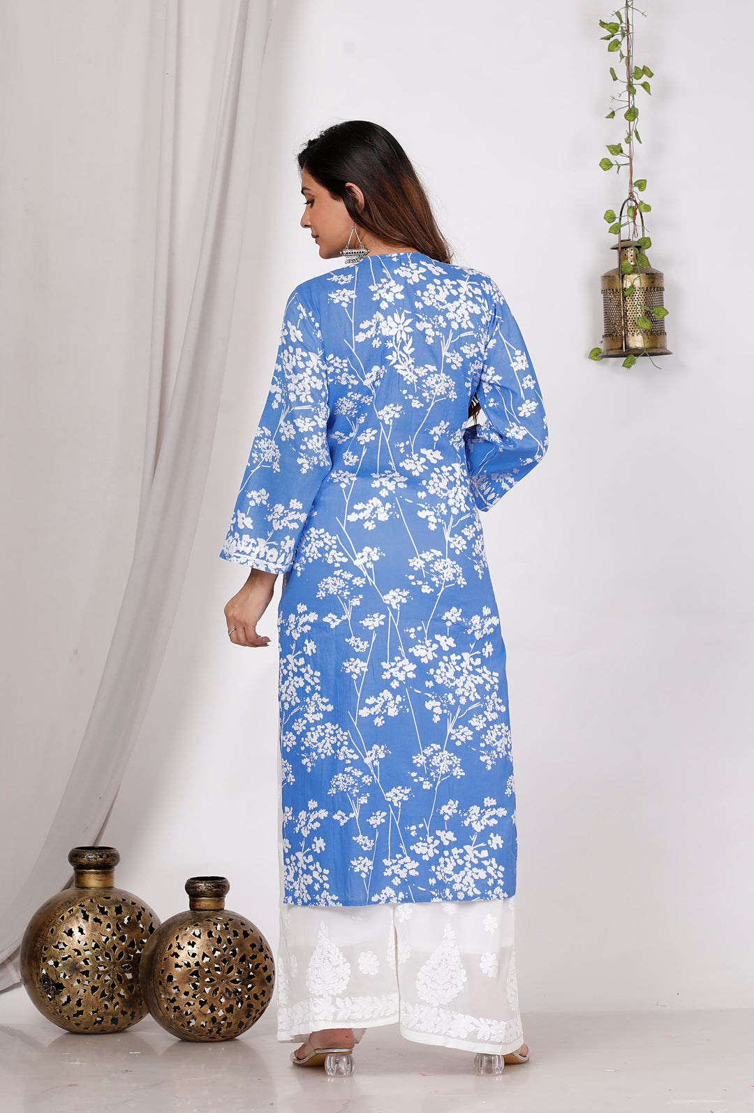 GULNAR MUL COTTON CHIKANKARI LONG KURTI