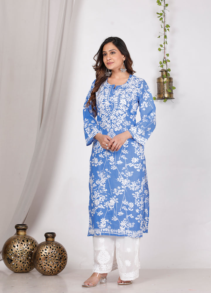 GULNAR MUL COTTON CHIKANKARI LONG KURTI