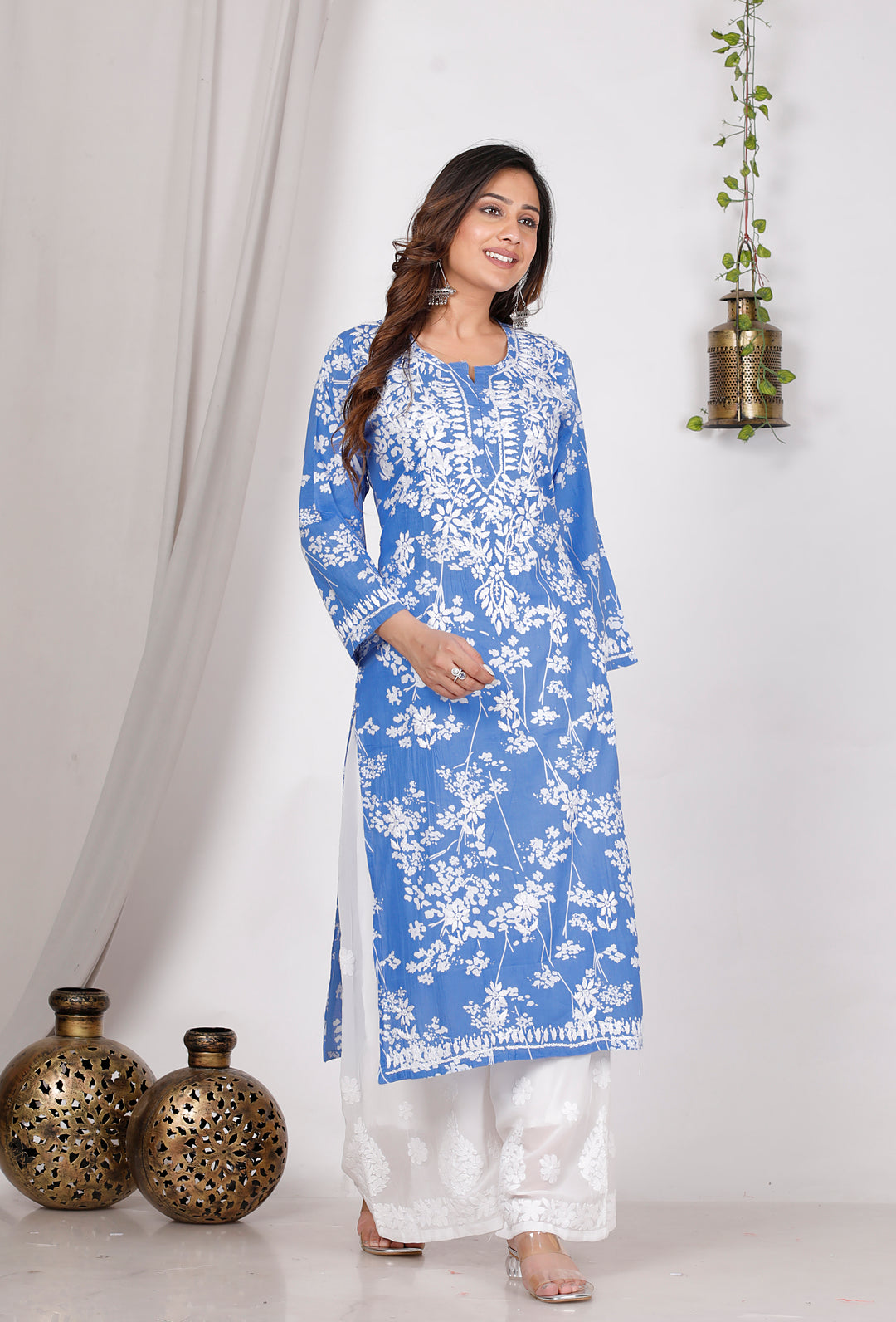 GULNAR MUL COTTON CHIKANKARI LONG KURTI