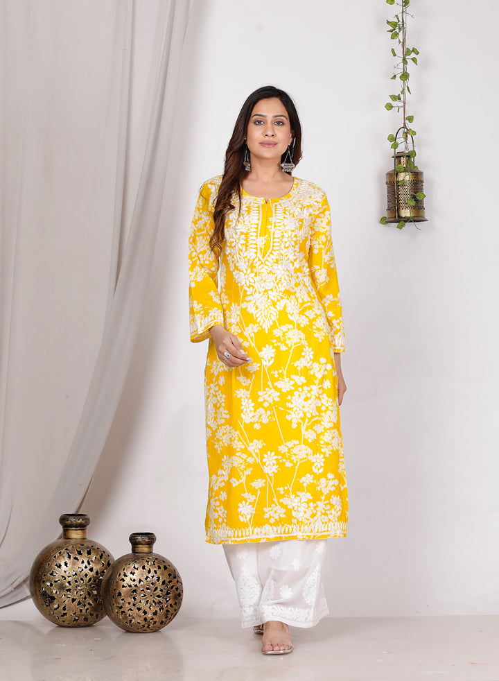 GULNAR MUL COTTON CHIKANKARI LONG KURTI