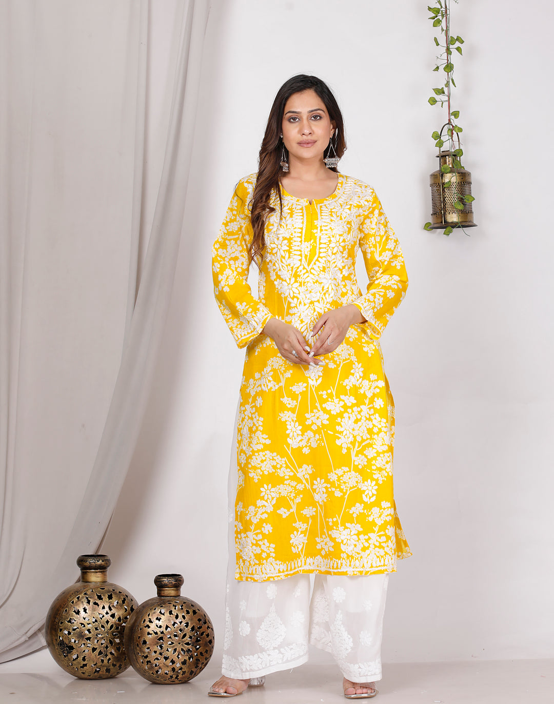 GULNAR MUL COTTON CHIKANKARI LONG KURTI
