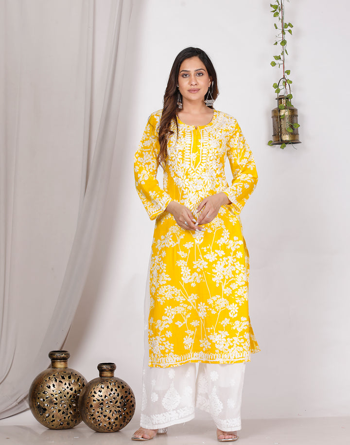 GULNAR MUL COTTON CHIKANKARI LONG KURTI