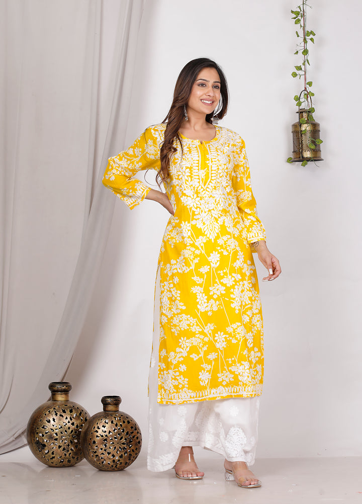 GULNAR MUL COTTON CHIKANKARI LONG KURTI
