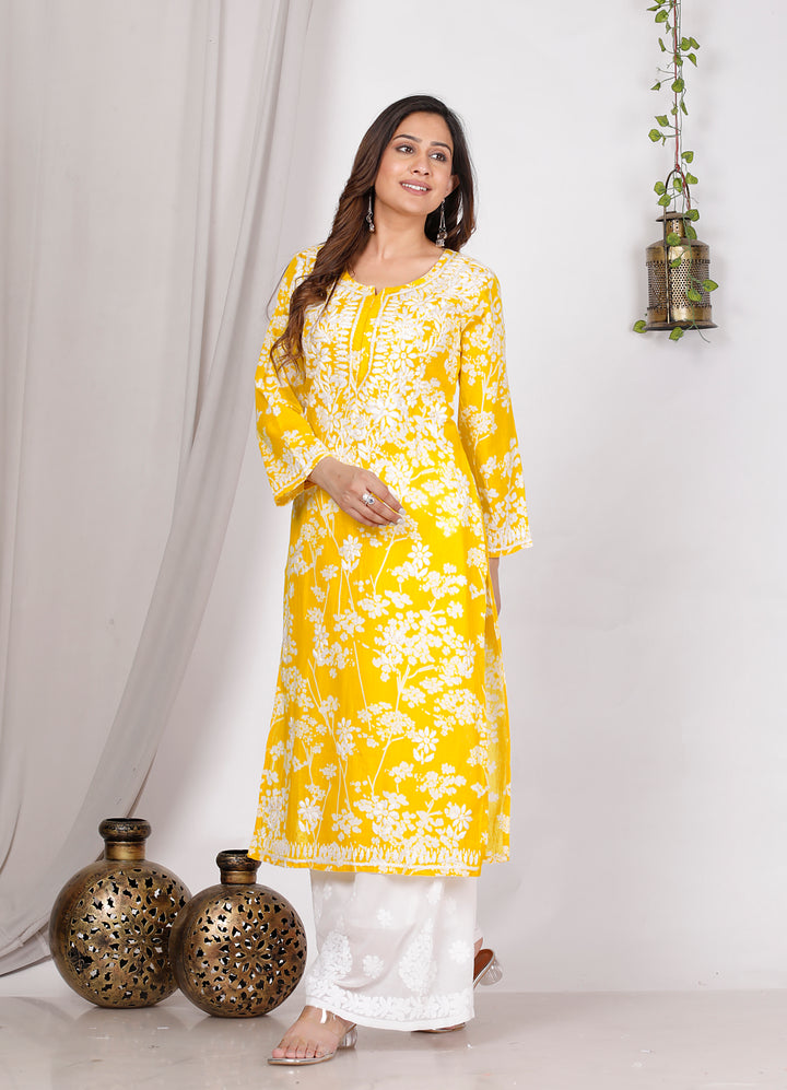 GULNAR MUL COTTON CHIKANKARI LONG KURTI