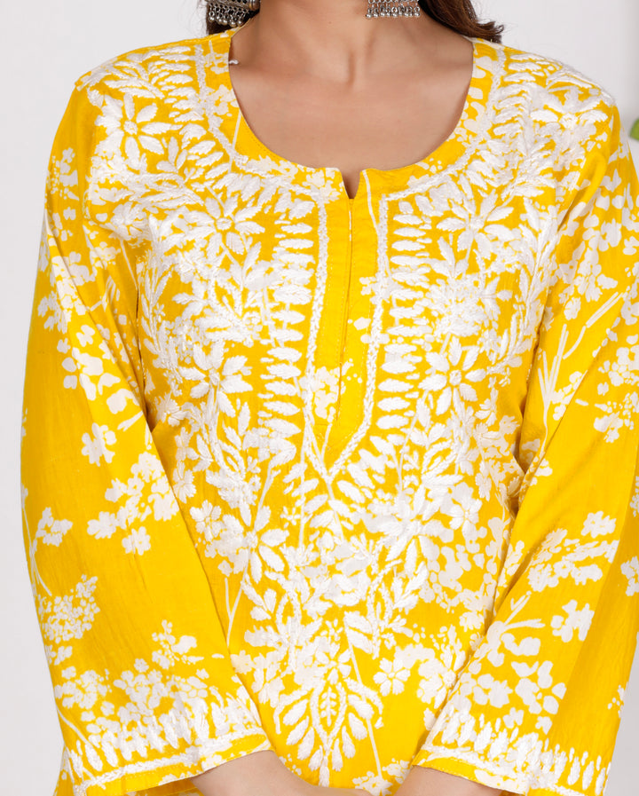 GULNAR MUL COTTON CHIKANKARI LONG KURTI
