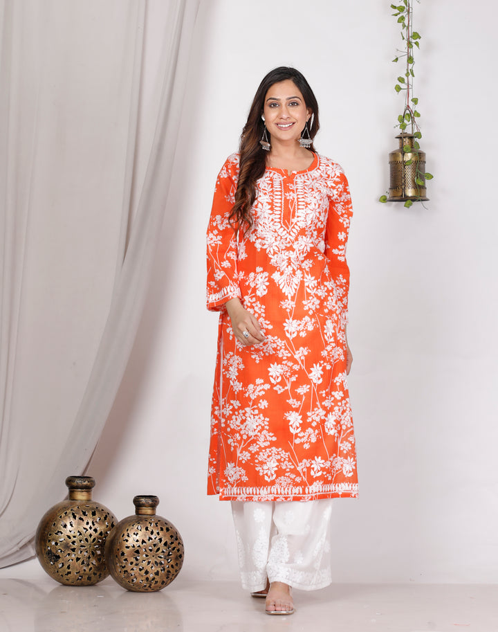 GULNAR MUL COTTON CHIKANKARI LONG KURTI