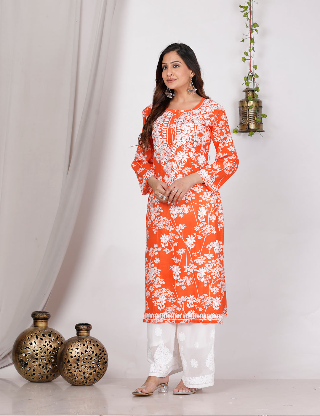 GULNAR MUL COTTON CHIKANKARI LONG KURTI