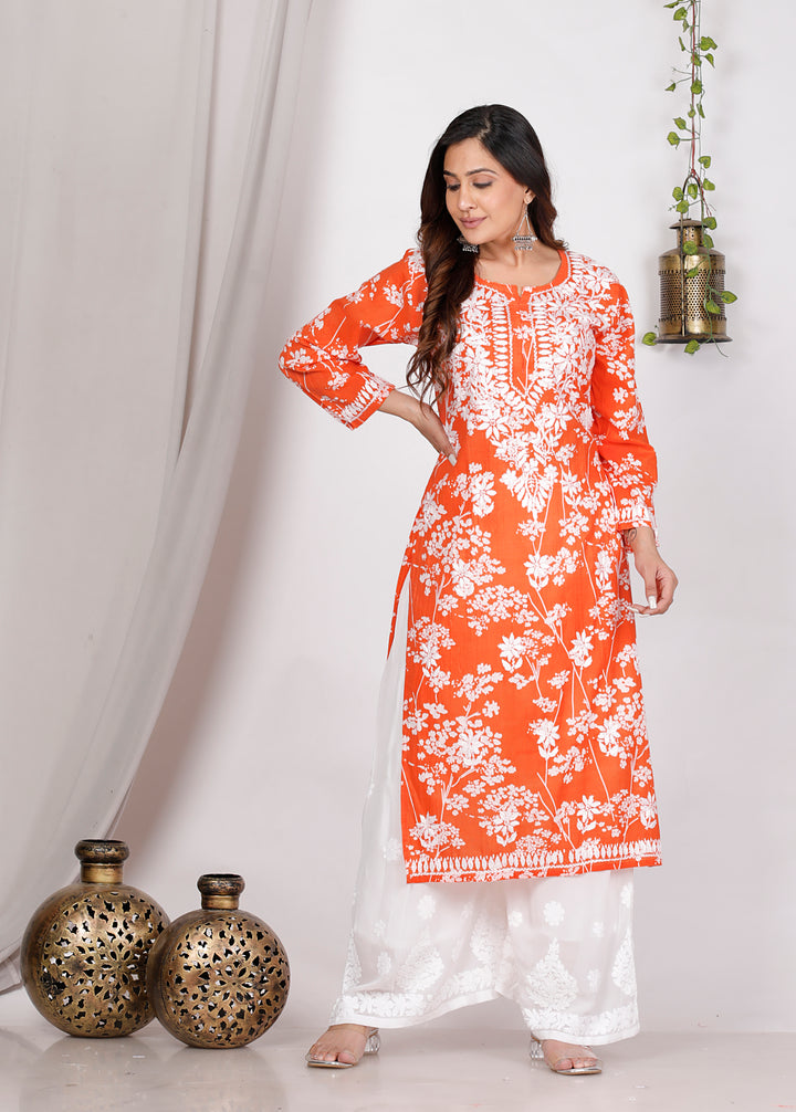 GULNAR MUL COTTON CHIKANKARI LONG KURTI