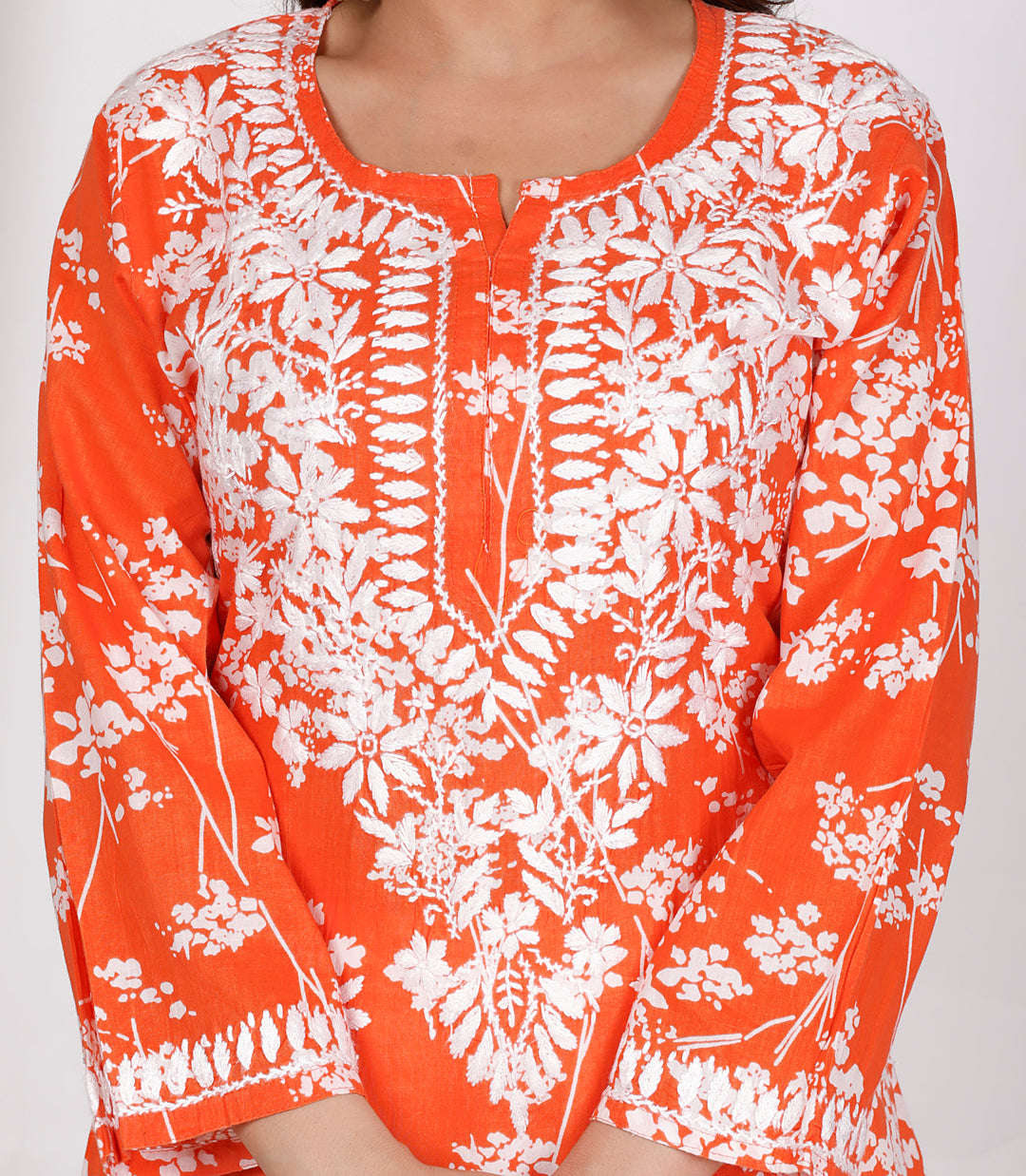 GULNAR MUL COTTON CHIKANKARI LONG KURTI