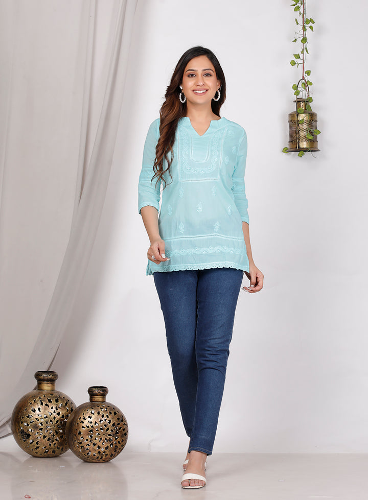 AALIYA COTTON CHIKANKARI SHORT TOP
