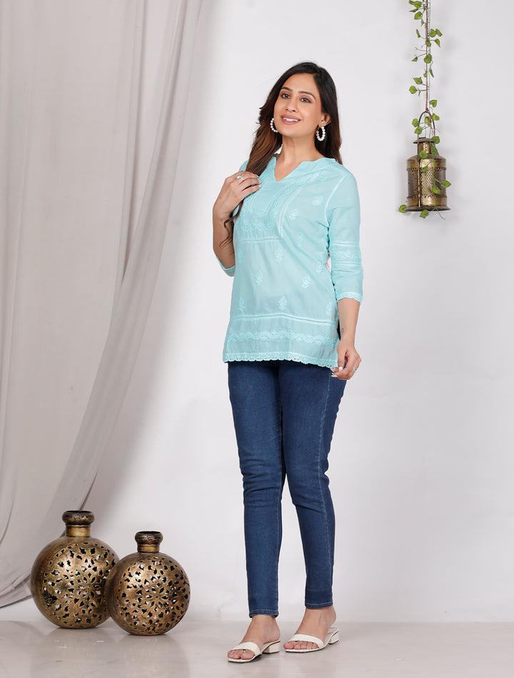 AALIYA COTTON CHIKANKARI SHORT TOP