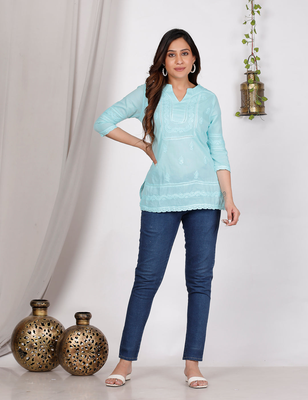 AALIYA COTTON CHIKANKARI SHORT TOP