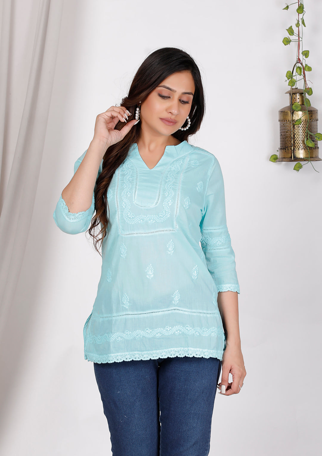 AALIYA COTTON CHIKANKARI SHORT TOP