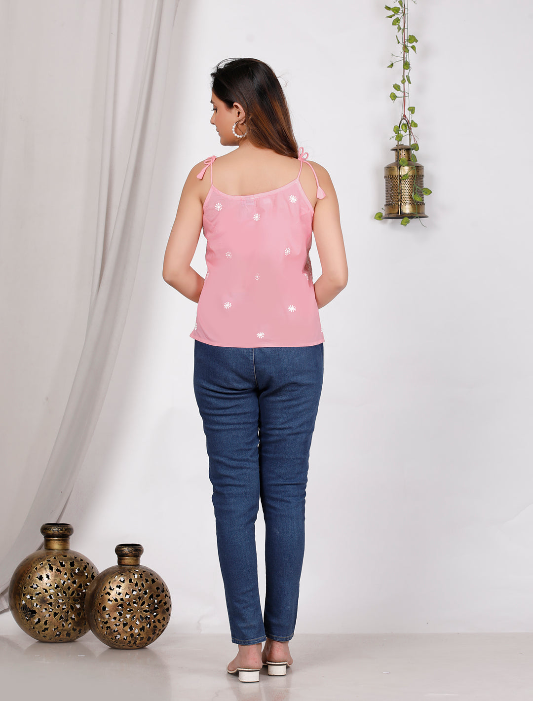 AADILA COTTON CHIKANKARI SPAGHETTI TOP