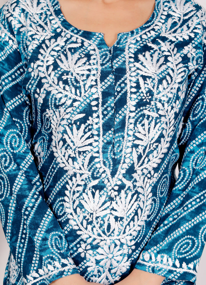 Ariana RAYON CHIKANKARI CHUNRI PRINT LONG KURTI