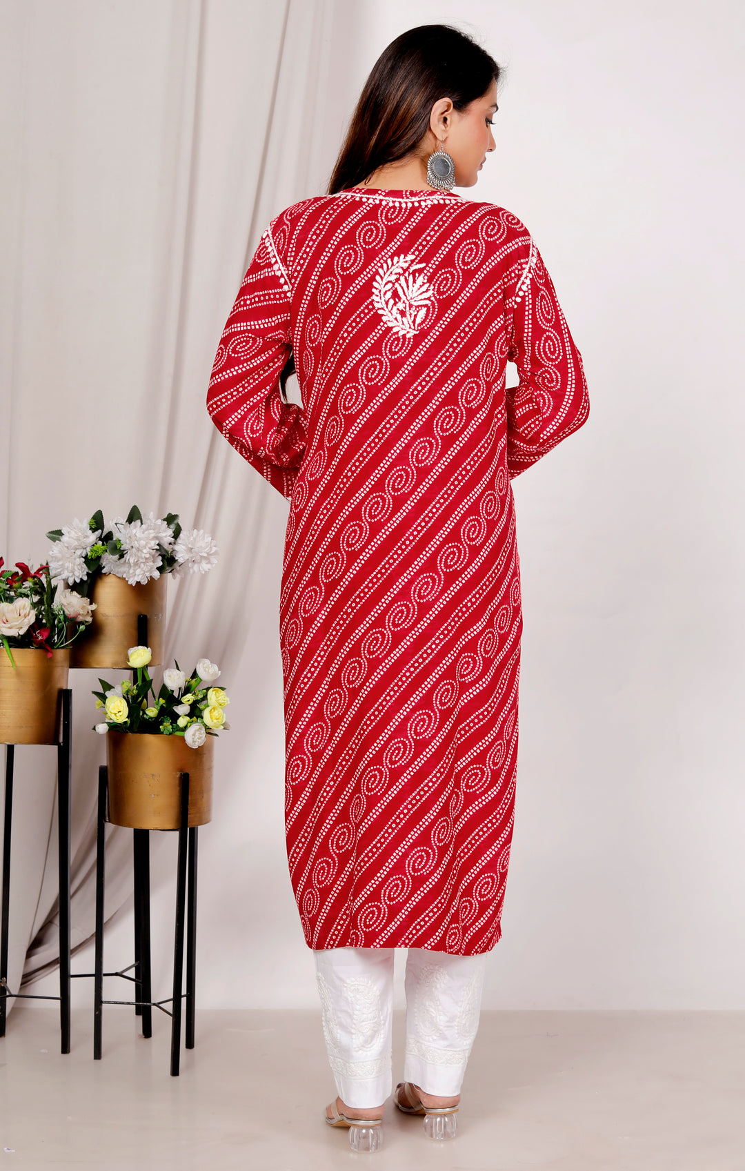 Ariana RAYON CHIKANKARI CHUNRI PRINT LONG KURTI