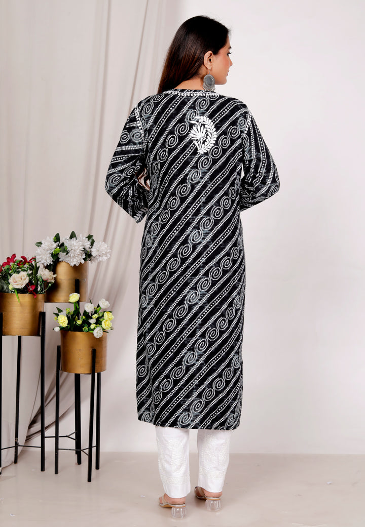 ARIANA RAYON CHIKANKARI CHUNRI PRINT LONG KURTI