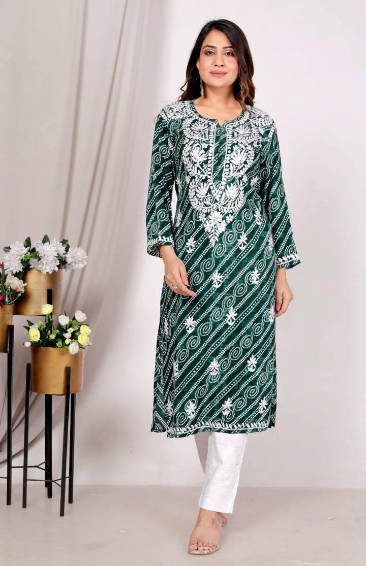 Ariana RAYON CHIKANKARI CHUNRI PRINT LONG KURTI